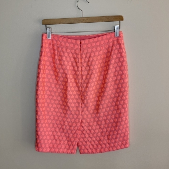 J. Crew Factory | The Pencil Skirt in a Neon Coral Orange Dot Print - Picture 4 of 5